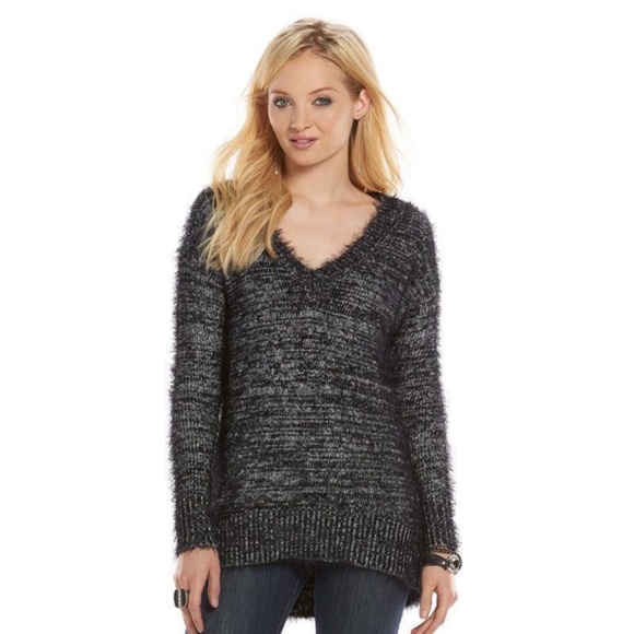 ROCK & REPUBLIC Eyelash Black & Silver Sweater Size XL - Picture 1 of 9